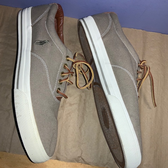 Polo Ralph Lauren Vaughn Mens Size 11D Beige Canvas / Leather Low Sneakers - Picture 2 of 7